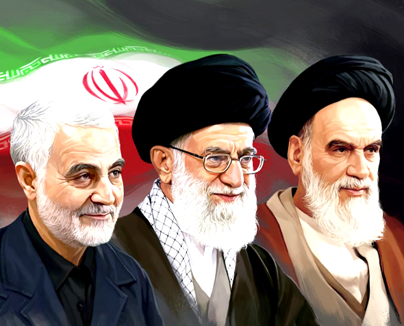 عکس امام خمینی و امام خامنه ای و شهید سلیمانی